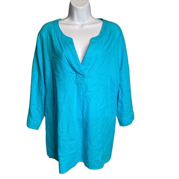 Carole Little Women's Linen Blend Tunic Top Size 1X Vibrant Coastal Euro Summer - Picture 1 of 11